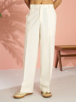 Vastramay - Men Cream Wide Leg Cotton Pant | All Season Festive and Casual Bottom Wear