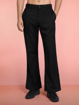 Vastramay - Men Black Suiting Lycra Solid Bootcut Pant