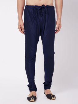 Vastramay - Men Navy Blue Silk Blend Solid Festive Churidar