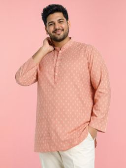 Vastramay - Men Pink Cambric Cotton Print Short Kurta