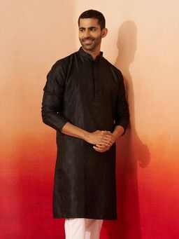 Vastramay - Black Fancy Jacquard Kurta