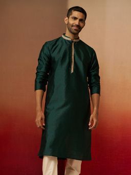 Vastramay - Bottle Green Anmol Jacquard Kurta