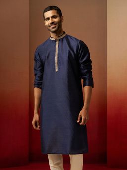 Vastramay - Navy Blue Anmol Jacquard Kurta