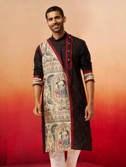 Vastramay - Black High Neck Digital Print Kurta
