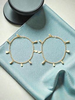 Accessher - Gold Silver Lock Charm Anklets (Pack Of 2)