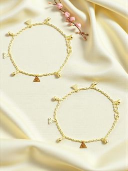 Accessher - Gold Silver Triangle Charm Anklets (Pack Of 2)