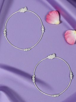 Accessher - Silver Textured Charm Beaded Ghungroo Anklets (Pack Of 2)