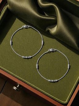 Accessher - Oxidised Silver Beaded Charm Ghungroo Anklets (Pack Of 2)