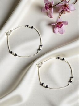 Accessher - Black & Silver Bead Evil Eye Nazariya Anklets (Pack of 2)