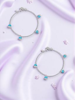 Accessher - Silver Blue Crystal Fish Charm Ghungroo Anklets (Pack of 2)