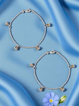 Accessher - White Silver Brown Crystal Fish Charm Ghungroo Anklets (Pack of 2)