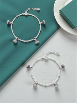 Accessher - Silver Black Crystal Fish Charm Ghungroo Anklets (Pack of 2)