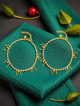 Accessher - Silver White Stone Charm Anklets (Pack of 2)