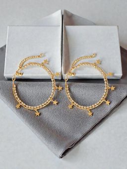 Accessher - White Gold-Plated Star Charm Rhinestone Ghungroo Anklets (Pack of 2)