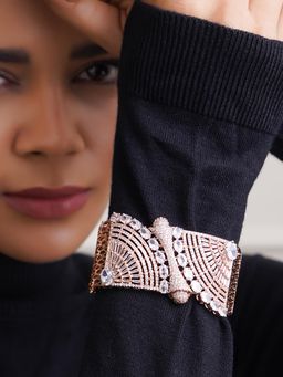 Adwitiya - White Rose Gold Plated Stone Studded Openable Bracelet