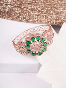 Adwitiya - Multi-Color Rose Gold Plated Stone Studded Flower Shape Openable Bracelet