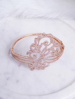 Adwitiya - White Rose Gold Plated Stone Studded Flower Shape Openable Bracelet