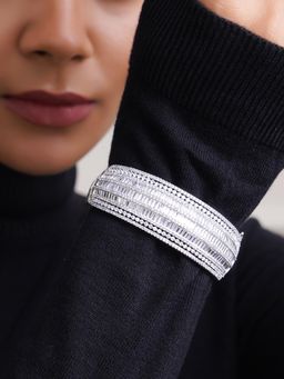 Adwitiya - Silver Rhodium Plated CZ Stone Studded Openable Bracelet
