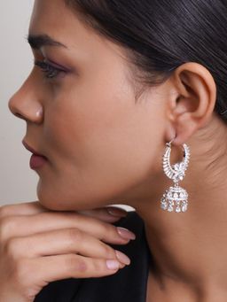 Adwitiya - White Rhodium Plated Ad Stone Studded Dome Shape Earrings