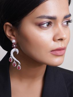 Adwitiya - Multi-Color Rhodium Plated Ad Stone Studded Teardrop Shape Earrings