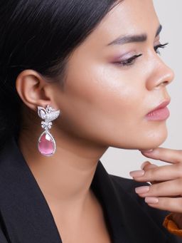 Adwitiya - Multi-Color Rhodium Plated Ad Stone Studded Heart Shape Earrings