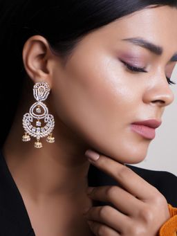 Adwitiya - White Gold Plated Ad Stone Studded Dome Shape Earrings