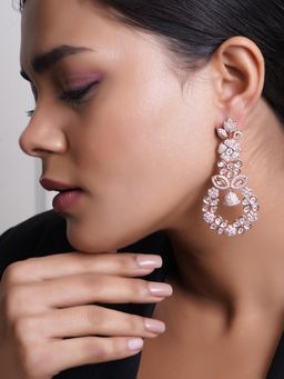 Adwitiya - White Rose Gold Plated CZ Stone Studded Flower Shape Earrings