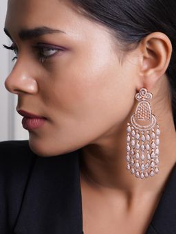 Adwitiya - White Rose Gold Plated CZ Stone Studded Hanging Earrings
