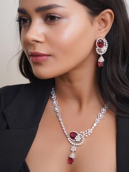 Adwitiya - Multi-Color Rhodium Plated Ad & Ruby Studded Kundan Necklace & Earrings