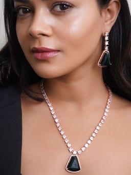 Adwitiya - Multi-Color Rose Gold Plated Alora Designer Necklace & Earrings