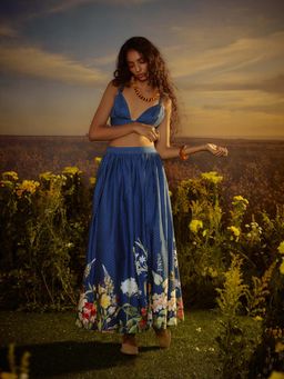 Nirmooha - Blue Celestial Charm Bralette with Skirt (Set of 2)