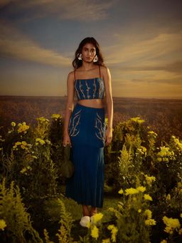 Nirmooha - Blue Effortless Edge Bralette with Skirt (Set of 2)