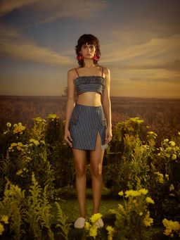 Nirmooha - Blue Modern Maverick Bralette with Skirt (Set of 2)