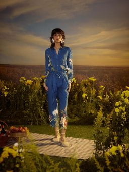 Nirmooha - Blue Floral Fusion Ensemble Co-Ord (Set of 2)