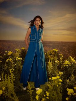 Nirmooha - Blue Metro Classic Co-Ord (Set of 3)