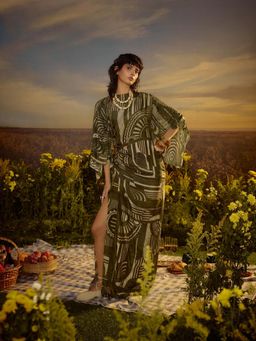 Nirmooha - Green Embroidered Elegance Maxi Dress