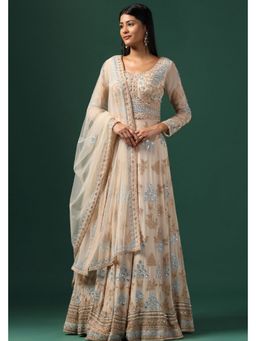 "Two Sisters" by Gyans - Beige Embroidered Anarkali With Dupatta