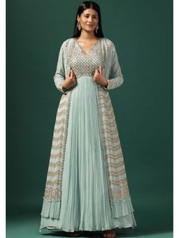 "Two Sisters" by Gyans - Sea Green Anarkali Gown With Cape and Dupatta