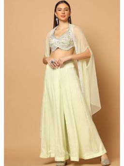 "Two Sisters" by Gyans - Mint Green Crop Top With Palazzo and Sheer Cape