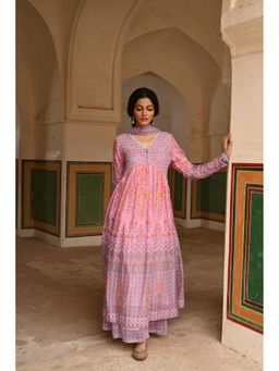 EKOHUM - Mulmul Embroidered Pink Kurta With Palazzo And Dupatta