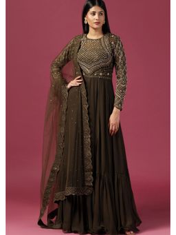 "Two Sisters" by Gyans - Olive Green Anarkali Dress With Dupatta