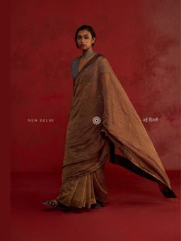 Rhua India - Aarvi Bronze Crushed Tissue Saree With Stitched Blouse and Petticoat