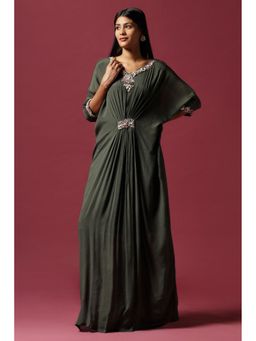 "Two Sisters" by Gyans - Green Embroidered A Line Maxi Dress