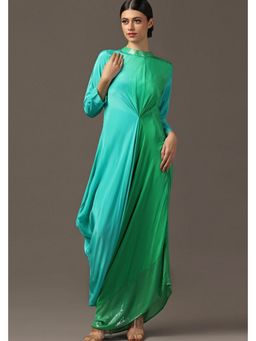 "Two Sisters" by Gyans - Turquiose Green Draped A Line Maxi Dress