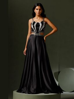 "Two Sisters" by Gyans - The Kamal Black Silver A Line Maxi Dress
