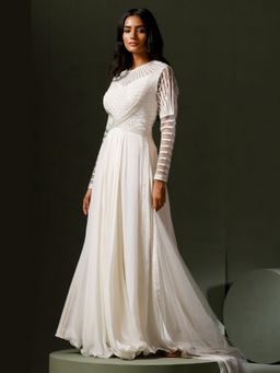 "Two Sisters" by Gyans - White Embellished Work Anarkali With Dupatta