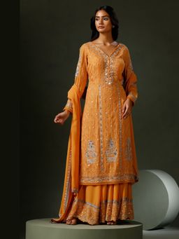 "Two Sisters" by Gyans - Orange Kurta With Pant and Dupatta
