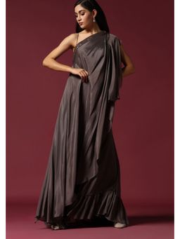 "Two Sisters" by Gyans - Grey One Shoulder Drape A Line Maxi Dress
