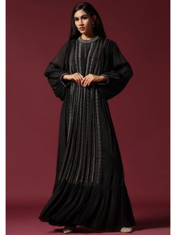 "Two Sisters" by Gyans - Black Embellished A Line Maxi Dress With Belt