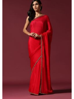 "Two Sisters" by Gyans - The Gold Embroidered Eternal Red Saree With Unstitched Blouse